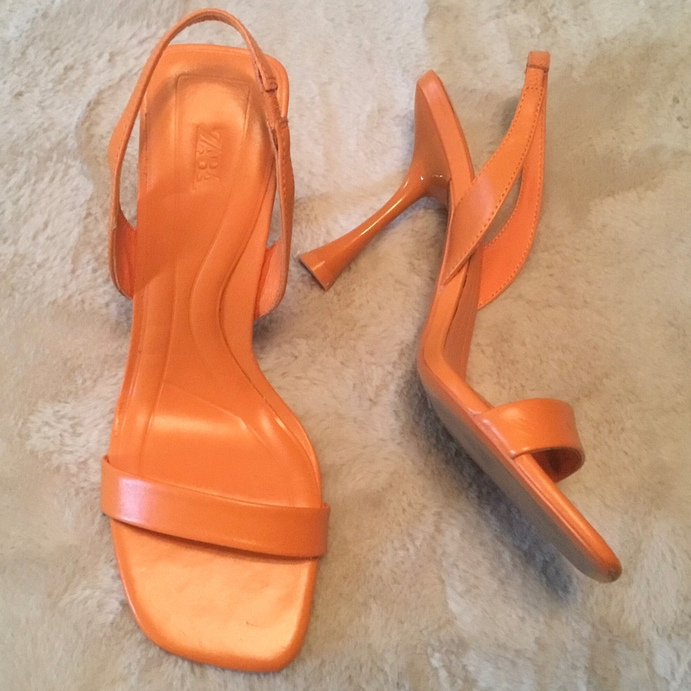 Zara Sexy Orange Slingback Sandal Heels - EU36